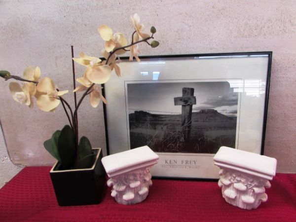 VERY LIFE LIKE ORCHiD, BOOK ENDS & FRAMED KEN FREY PRINT