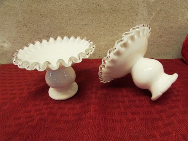 LOVELY FENTON GLASS SILVER CREST CANDLE STICK HOLDERS
