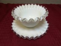 FENTON GLASS SILVER CREST MILK GLASS MAYO  BOWL WITH UNDERPLATE