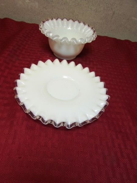 FENTON GLASS SILVER CREST MILK GLASS MAYO  BOWL WITH UNDERPLATE