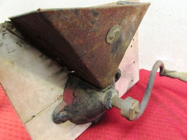 ANTIQUE WAGON MOUNT CHARLES PARKER CO. COFFEE MILL