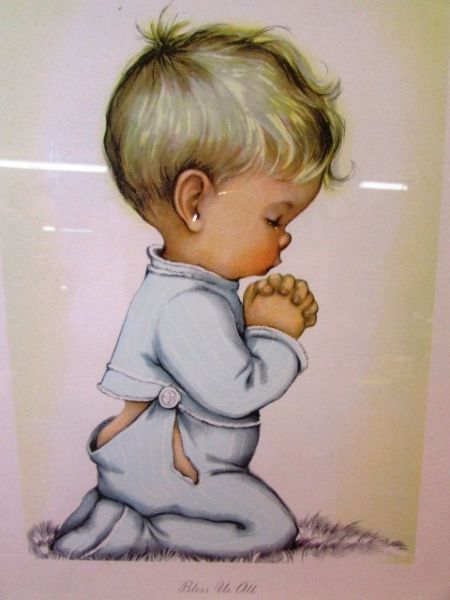 THE MOST ADORABLE PAIR OF VINTAGE FRAMED PRINTS - LITTLE BOY & GIRL PRAYING