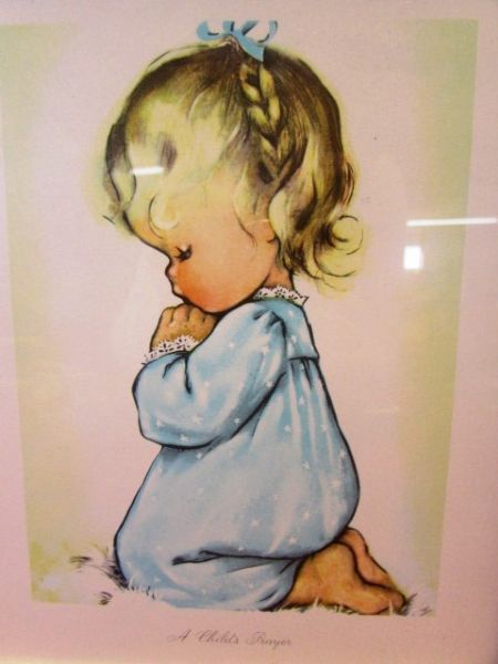 THE MOST ADORABLE PAIR OF VINTAGE FRAMED PRINTS - LITTLE BOY & GIRL PRAYING