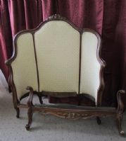 GORGEOUS ANTIQUE EUROPEAN CARVED WOOD UPHOLSTERED BED