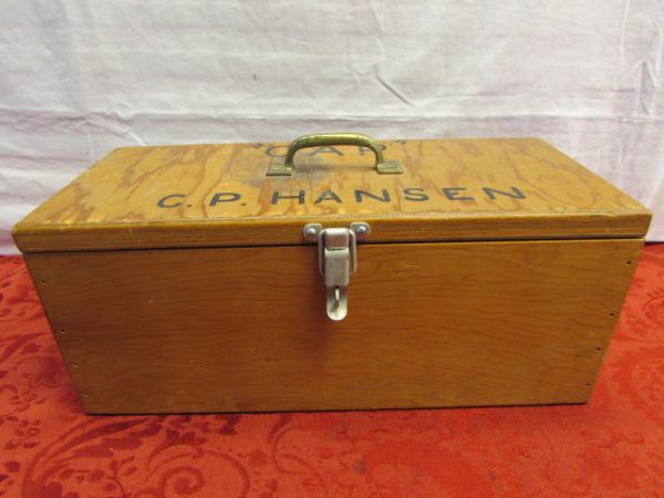 GREAT WOOD TOOL BOX & TOOLS - STANLEY, CRAFTSMAN, USA MADE, ALLAN WRENCH SET & MORE