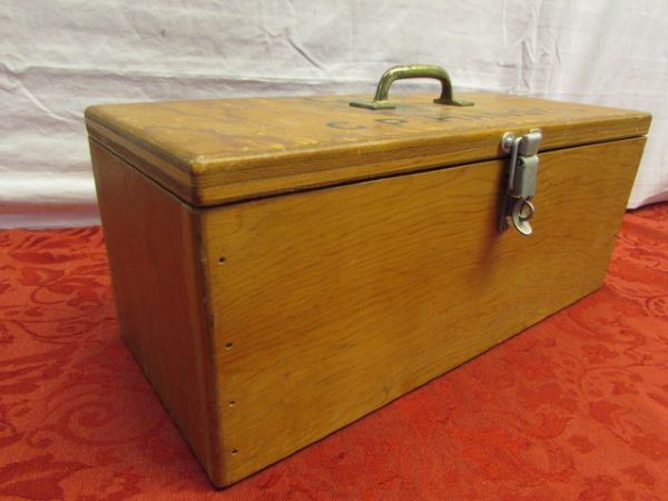 GREAT WOOD TOOL BOX & TOOLS - STANLEY, CRAFTSMAN, USA MADE, ALLAN WRENCH SET & MORE