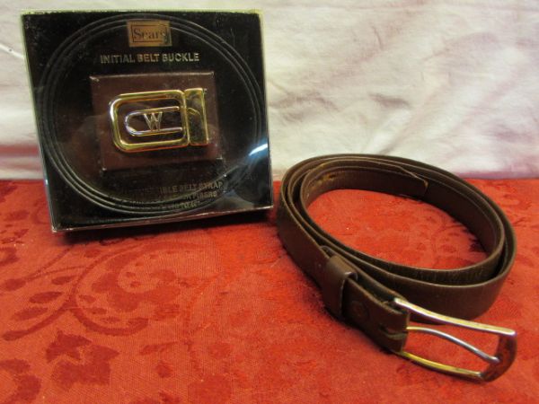 NEVER WORN VINTAGE LEATHER BELT WITH BUCKLE & A SECOND LEATHER BELT 