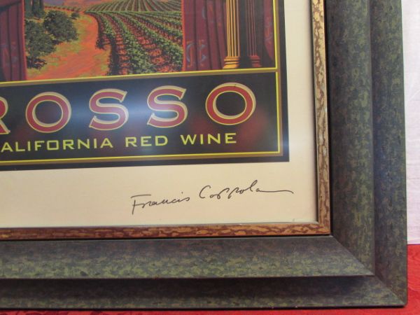 FABULOUS SIGNED ART  IN GREAT DIMENSIONAL FRAME- FRANCIS COPPOLA WINE POSTER 
