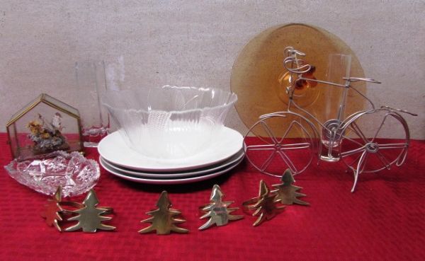 COOL SINGLE WIRE BIKE SCULPTURE, HORS D'OEUVRES SERVING PLATTER, SALAD BOWL, BUTTERFLY DISPLAY & MORE