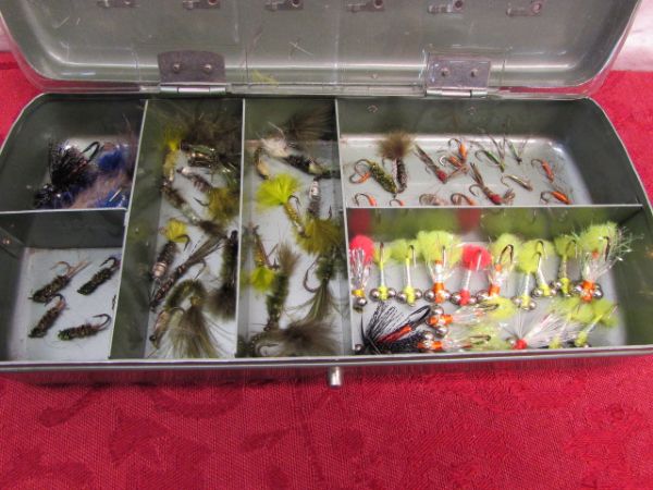 OVER 5 DOZEN PROFESSIONALLY TIED  TROUT FISHING FLIES IN NICE METAL FLY BOX