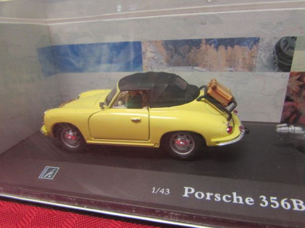 1:43 SCALE METAL MODEL PORSCHE 356B SOFT TOP WITH WOODY TRAILER