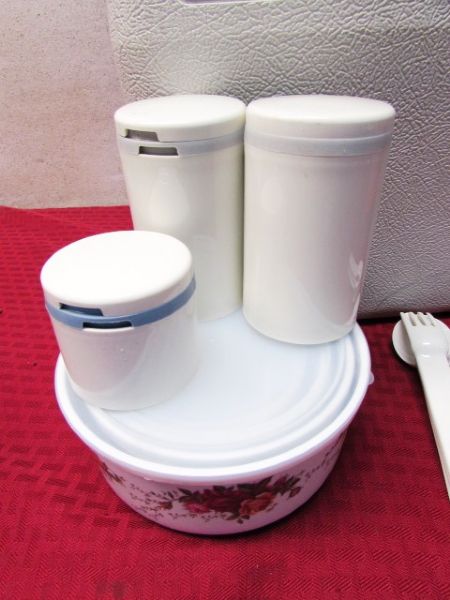 PICNIC/CAMPING GEAR - 2 COLEMAN ICE CHESTS, TUPPERWARE CONTAINERS & MIXING BOWLS
