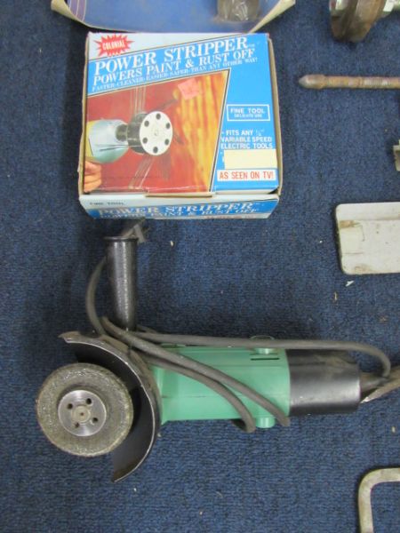 ANGLE GRINDER, DIES, DRILL BITS, THREADED RODS, A LUG WRENCH & MORE