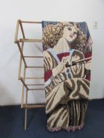 VINTAGE WOODEN FOLDING CLOTHES DRYING RACK & A COTTON THROW