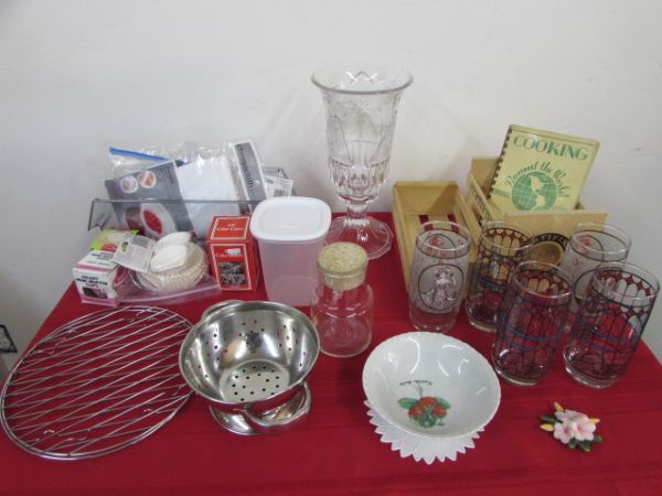 VINTAGE PEPSI-COLA GLASSES, CRYSTAL CANDLE HOLDER,  WOODEN CRATES & MUCH MORE