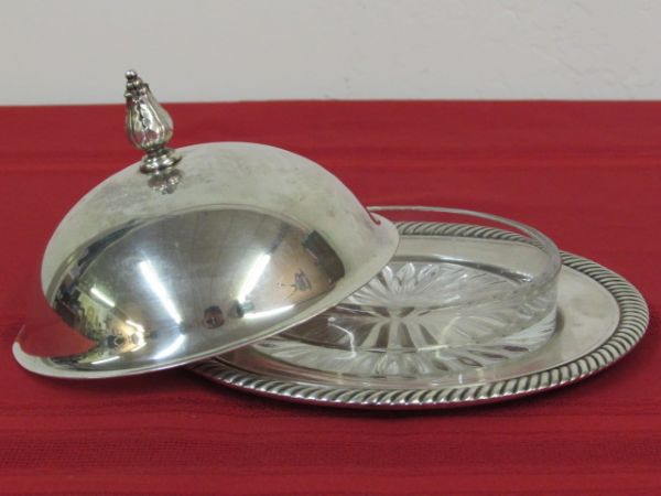 ELEGANT SILVER PLATE BUTTER DISH