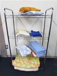 STURDY METAL RACK WITH SHOP TOWELS