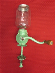 ANTIQUE CRYSTAL NO. 4 WALL MOUNT COFFEE GRINDER - MINT GREEN!