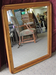 VERY LARGE, ATTRACTIVE OAK FRAMED MIRROR 