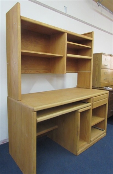 CRAFT WORK OR PAPER WORK -LARGE OAK DESK WITH HUTCH - PERFECT FOR PROJECTS