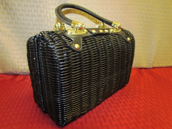 THREE CUTE HANDBAGS FOR SUMMER - NEW & VINTAGE, WICKER, LEATHER . . . .