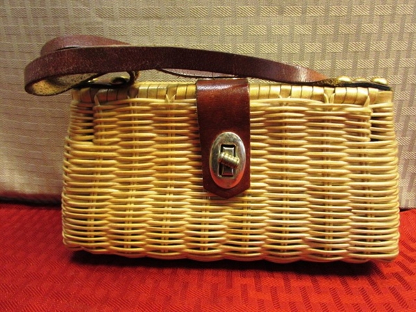 THREE CUTE HANDBAGS FOR SUMMER - NEW & VINTAGE, WICKER, LEATHER . . . .