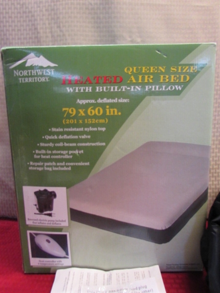 GREAT FOR CAMPING OR GUESTS - QUEEN SIZE HEATED AIR BED WITH BUILT IN PILLOW