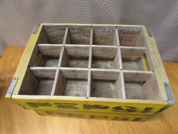 TWO HEAVY DUTY VINTAGE WOODEN PEPSI CRATES