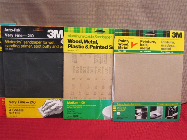 A TON OF SANDPAPER - UNOPENED PACKAGES, WET OR DRY, COURSE TO FINE & MORE