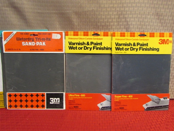 A TON OF SANDPAPER - UNOPENED PACKAGES, WET OR DRY, COURSE TO FINE & MORE