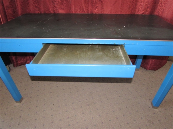 EXCELLENT METAL TABLE WITH DRAWER GREAT FOR ARTS, CRAFTS, THE SHOP, INDUSTRIAL CHIC OR  ? ? ?