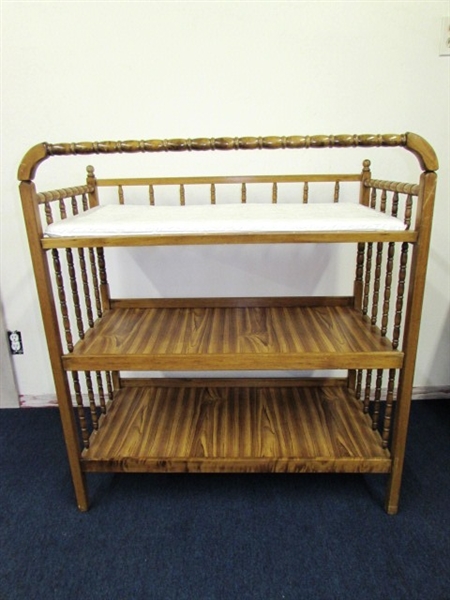 TURNED WOOD BABY CHANGING STATION READY FOR BABY DOLL, PLANTS OR ? ? ?