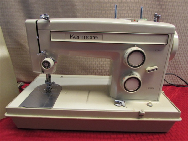 KENMORE ZIG ZAG SEWING MACHINE MODEL 1325 W/ HARD CASE, ACCESSORIES & METAL BOBBINS