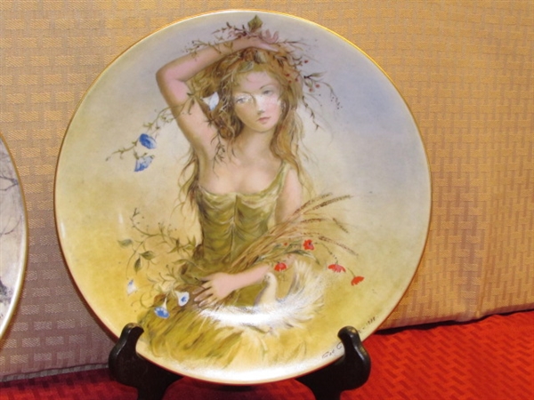 TWO VINTAGE COLLECTIBLE PORCELAIN LIMOGES PLATES PAINTED BY GUY CAMBIER, SUMMER GIRL & WINTER GIRL