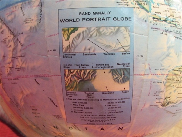 1960'S ORIGINAL RAND MCNALLY WORLD PORTRAIT GLOBE WITH RAISED TOPOGRAPHY 
