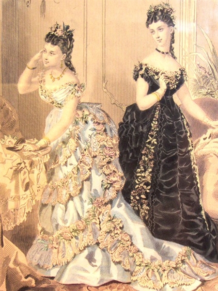 IL MONDO ELEGANTE - FRAMED ANTIQUE GODEY'S FASHION ADVERTISEMENT FROM DEC. 1874