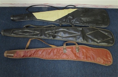 THREE ALL LEATHER GUN SCABBARDS WITH FELT LINERS. GREAT FOR HUNTERS OR SPORT SHOOTERS
