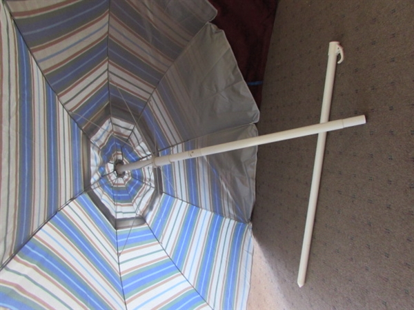 BEACH UMBRELLA!  NICE LARGE UMBRELLA WITH STAKE POLE TO KEEP YOU SHADED IN THE SAND!