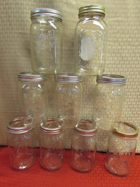 CANNING TIME!  BALL & KERR MASON JARS, INCLUDES 2 & 3 PINT, WIDE MOUTH, JAR GRABBERS 