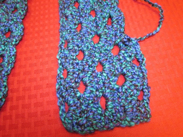 STUNNING SO SOFT PEACOCK COLOR YARN & BEAUTIFULLY STARTED CROCHET PROJECT . . . CAN YOU FINISH IT BY WINTER?