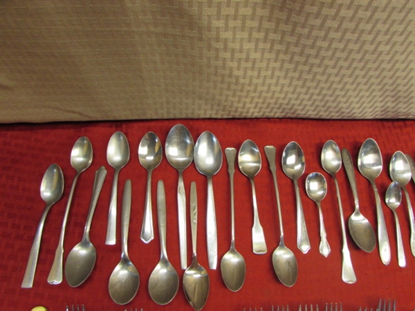 MIX IT UP!  OVER 60 PIECES OF STAINLESS STEEL FLATWARE - NEVER USED ONEIDA COMMUNITY, VARIOUS PATTERNS & BRANDS