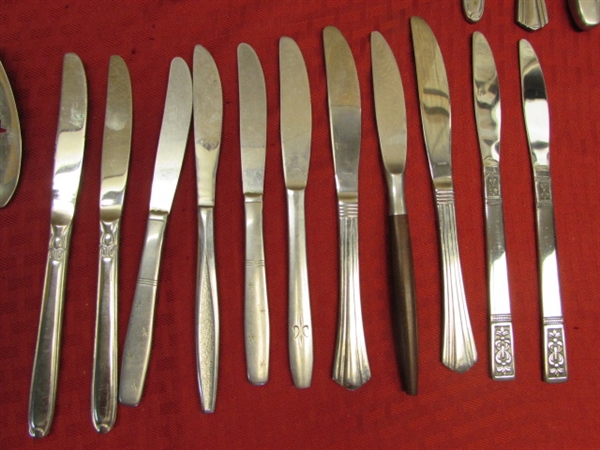 MIX IT UP!  OVER 60 PIECES OF STAINLESS STEEL FLATWARE - NEVER USED ONEIDA COMMUNITY, VARIOUS PATTERNS & BRANDS