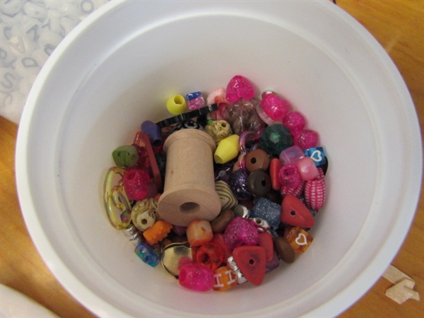 HUGE HERD OF COLORFUL PONY BEADS, STRINGING MATERIAL, RIBBON & MORE