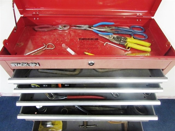 RED STACK-ON ROLLING TOOLBOX WITH TOOLS