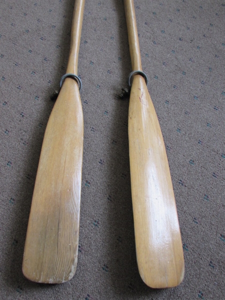 ROW, ROW, ROW YOUR BOAT - A PAIR OF WOODEN OARS WITH OAR LOCKS