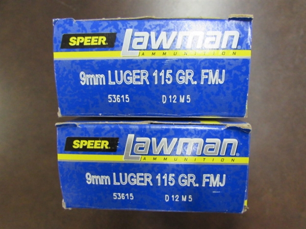 ONE HUNDRED ROUNDS SPEER LAWMAN 9mm. LUGERSMITH