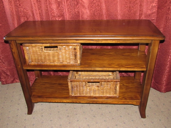 LOVELY MATCHING SOFA TABLE WITH BASKET STORAGE