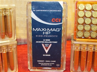 CCI  MAXI MAGNUM 22 WINCHESTER MAGNUM RIMFIRE (WMR) 40 GRAIN JACKETED HOLLOW POINT AMMUNITION