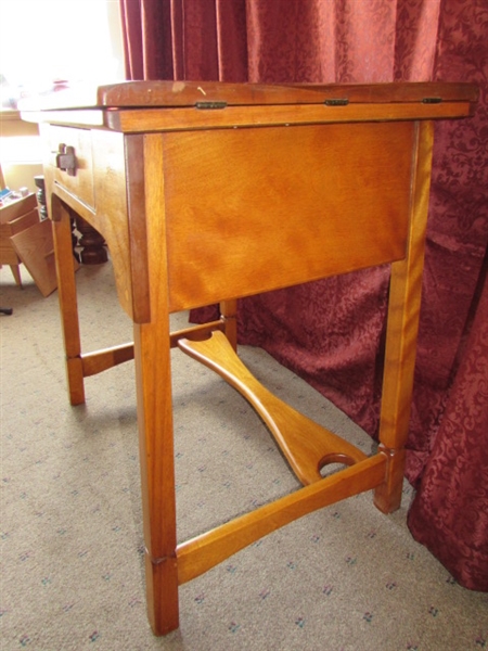 GORGEOUS SCANDINAVIAN STYLE SOLID MAPLE SEWING CABINET WITH NICE KENMORE SEWING MACHINE
