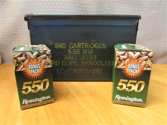 REMINGTON 22 GOLDEN BULLETS, TWO BOXES 1100 CARTRIDGES & AMMO BOX